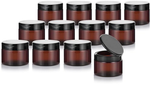 (12 Pack) 12 oz Amber PET Plastic Jar with Black Flip Top