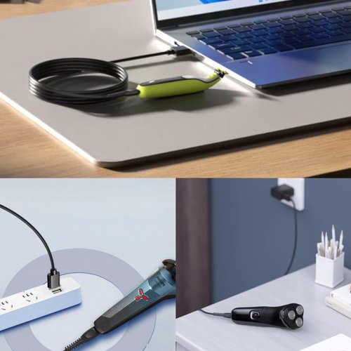 for Philips Norelco One Blade QP2724 QP2834 QP1924 5V USB Charger Cord,Replacement for OneBlade 360 MG9520 BT3238 MG7950 MG5910 X5005 X5006 | Fast Charging | Durable Tangle-Free Design - Black, 2-Pack