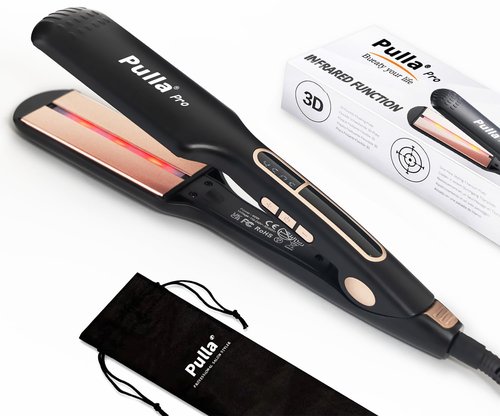 Pulla Hair Straightener - 2.0 Inch Titanium Infrared Flat Iron with Ceramic Coating, 25s Rapid Heating, Dual Voltage, 230°F - 450°F LCD Temp Control for All Less Frizz, Shinier & Smoother Hair
