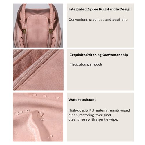 LANTIM Makeup Travel Bag Cosmetic Bag, Toiletry Bag for Women Large Capacity PU Leather Make Up Organizer Dorm Room Essentials (Pink)