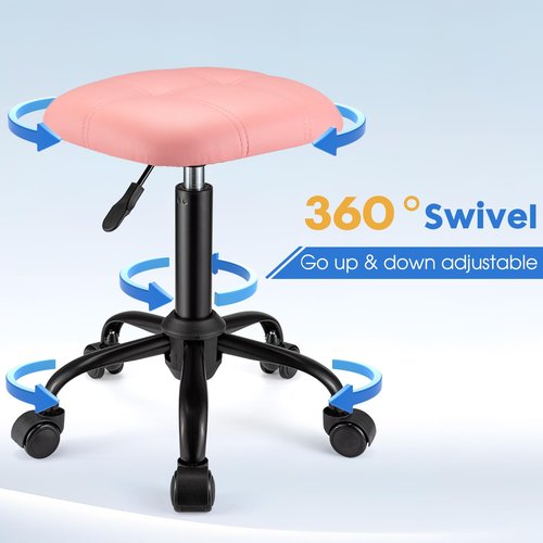 FNZIR Square Rolling Stool with Wheels Height Adjustable Swivel Stools Office Chair