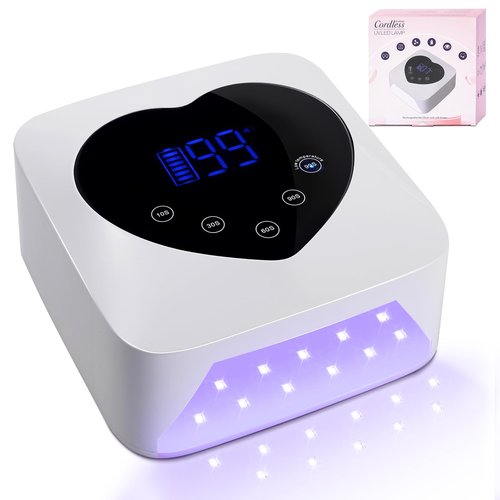 Cordless UV Led Nail Lamp, 72W UV Nail Light for Nail Polish, Rechargeable Nail Dryer, Heart Nail Lamp with 5 Timer and LCD Display, Professional Nail Lamp for Valentines Day Gifts and Nail Salon