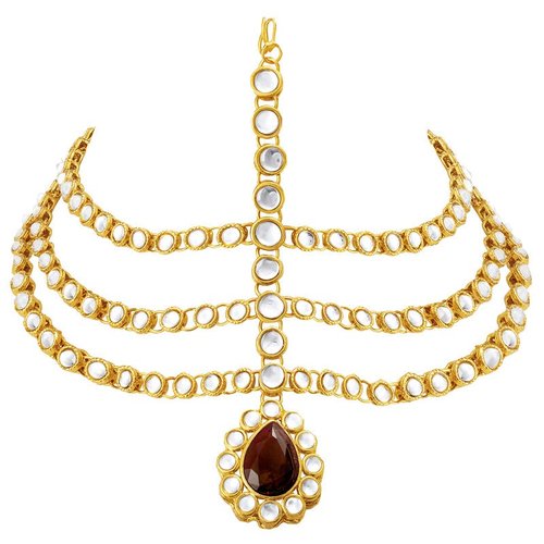 Aheli Indian Traditional Bollywood Faux Pearls Maang Tikka Matha Patti Gift for Women Jewelry Maroon