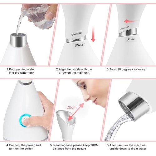Portable Facial Steamer Nano Face Steamer Warm Mist Home Skin Spa Steamers for Sinuses Acne Pores Cleanse Blackhead Remover Kit Mask Brush