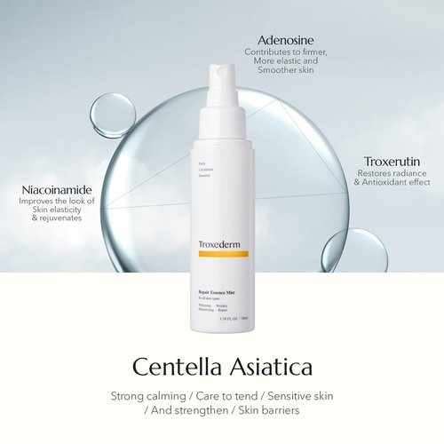TROXEDERM Repair Essence Toner Mist – Korean Hydrating & Cooling Face Mist with Niacinamide, Troxerutin & Centella Asiatica, Lightweight Facial Spray for Daily Skincare & Barrier Care, 3.38 Fl.oz