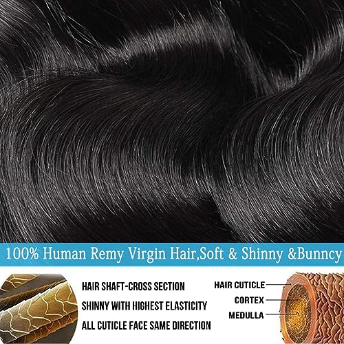 Cirvty 24 Inch Body Wave Bundle Human Hair 1 Bundles Body Wave Bundles 100% Unprocessed Brazilian Virgin Hair Bundles Double Weft Weave Bundles Human Hair Natural Black Color