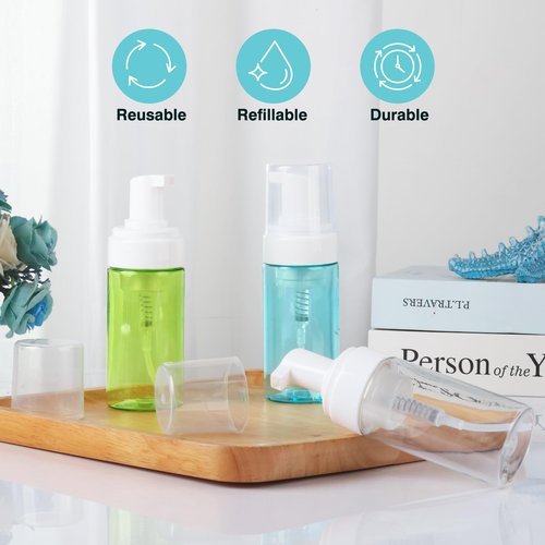 Boenoea Plastic Foam Pump Bottle, 4oz/120ml Foam Bottles Dispenser BPA Free Empty Refillable Container for Hand Soap, Shampoo - Pack of 2 Clear