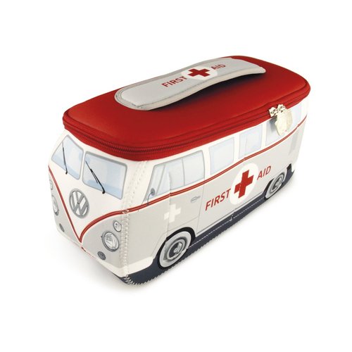 BRISA VW Collection - Volkswagen Neoprene Universal Makeup Cosmetics Toiletry Travel Pharmacy Bag in T1 Bus Design (First Aid/Gray) (Large (11.8 x 5.5 x 4.7 inches))
