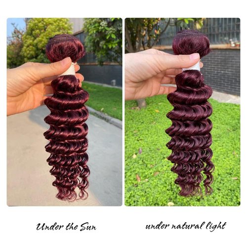 REMY HAIR Human Hair Bundles Red Deep Wave Bundles Colored #99j Burgundy Deep Weave One Bundle 14 Inch Brazilian Virgin Human Hair Extensions for Black Women