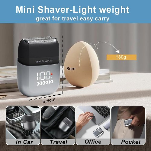 Electric Mini Foil Shaver for Men,Mini Razor with LED Display,IPX7 Waterproof Compact Face Shave for Travel,3-Blade Folating Head Close & Precision Shave,Wet/Dry Use, USB C Charge