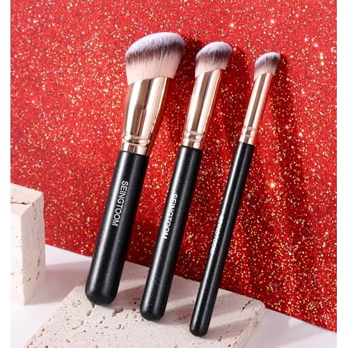 Angled Foundation Brush Contour Conceal Brush Set, 3Pcs Angled Synthetic Kabuki Makeup Brush for Face Blush Bronzer Travel Buffing Stippling Contour Powder Liquid Blending