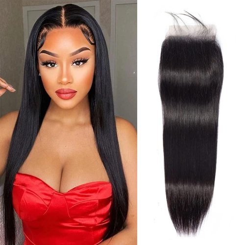 HD Brazilian Virgin Hair - 4x4 Straight Lace Closure, 18 Inch, Free Part, Pre Plucked with Baby Hair