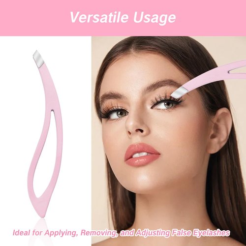 NIIIYTYB Lash Tweezers for Eyelash Extensions,with Grip Curved Handle Slant Tip Eyebrow for Shaping Mini Tweezer Set for Women Ideal Facial Hair Removal Tools Ergonomic Designer Pink