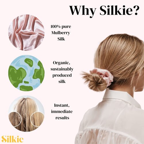 SILKIE Bundle of Skinny Scrunchies 100% Pure Mulberry Silk Black Brown Dark Colors Hair Ties Elastics Care Ponytail Holder No Damage