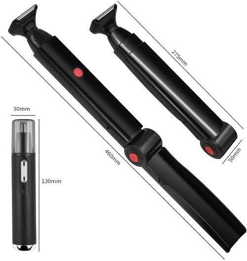 ETbyto Back Shavers for Men Long Handle，Multifunctional Self-Service Electric Back Hair Razor with Adjustable Handle，Men's Back Shaver wiht Nose Hair Trimmer Set and 2 Shock Absorber Flex Heads,Black
