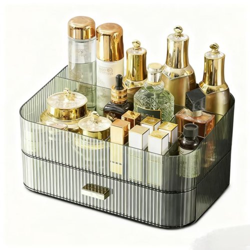 Makeup Organizer With Large Capacity, Cosmetics Organizer for Bedroom and Bathroom Vanity Countertops, Huge Capacity Cosmetic Storage Box for Skincare Cream Perfume Lipstick Dresser Counter-Green