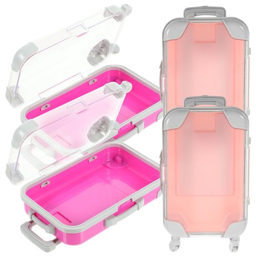 SEWACC 4pcs Simulation Suitcase Makeup Box, Portable False Eyelashes Storage Box, Travel Makeup Carrying Case, Pink & Rose Red, 6.49 x 3.34 x 1.96 Inch