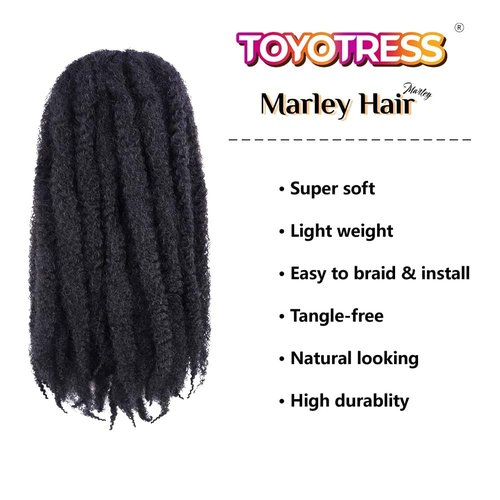 ToyoTress Marley Twist Braiding Hair - 28 Inch 6 Packs Super Long Marley Hair For Faux Locs, Afro Kinky Curly Crochet Braids Synthetic Braiding Hair Extensions (28 Inch, 1B-6P)