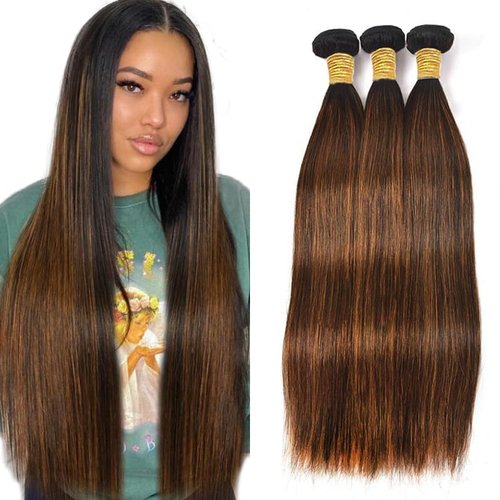 P430 Highlight Brown Bundles Human Hair Bundles 24 26 28 Inch Straight Wave P4/30 Highlight Bundle Brown Bundle Unprocessed Brazilian Virgin Hair Quick Weave Hair for Black Women