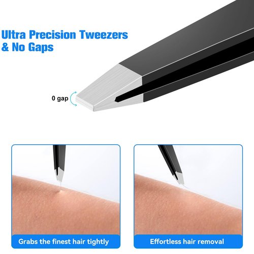 SUCOOR Tweezers for Women Facial Hair, 4Pcs Professional Beauty Tools Stainless Steel Precision Eyebrow Tweezers for Splinter Blackhead and Ingrown Hair Removal, Black