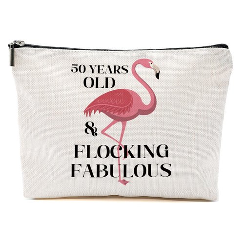 BQXH 50th Birthday Gifts for Her, Gifts for 50th Birthday Woman, Flamingo Gifts Funny Makeup Bag, 50 Year Old Gifts for Women Grandma Mom, Turning 50 Cosmetic Bag, Flamingo Lover Gifts Toiletry Bag