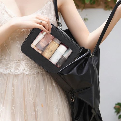 FFpaw Clear Toiletry Bag Set for Women, Transparent Travel Makeup Case Portable Skincare Cosmetic Bag with Zipper Waterproof Makeup Pouch Car Organizers Car Accessories for Essentials (Dual Black)