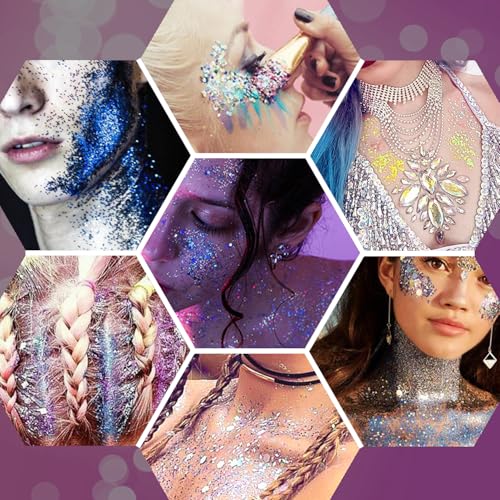 JASSINS 2PCS Body Glitter, 100ml St Patricks Day Face Glitter for Women Girls Kids, Glitter Gel Makeup Tween Gifts, Singer Concerts Festival Rave Accessories, Chunky Mermaid Sequins (Green & White)
