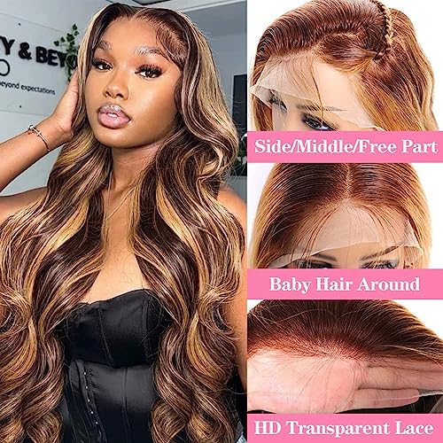 360 Lace Front Wigs Human Hair Full Lace Human hair Wigs Ombre Lace Frontal 180 Density 4/27 Colored Honey Blonde 360 HD Transparent Wigs for Black Women (ombre, 24 Inch)