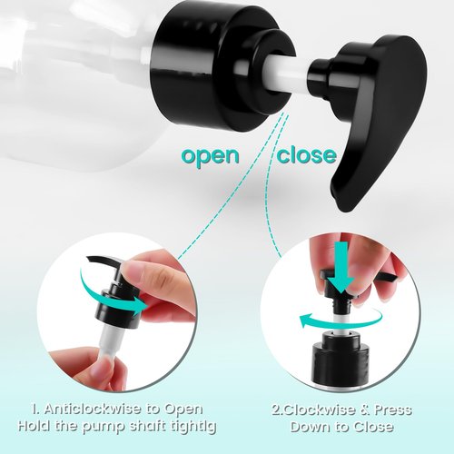 Teyssor Pump Bottle Dispenser Clear 2 Pack 300ml/10oz Empty Plastic Liquid Soap Dispensers, BPA-Free Refillable Container for Essential Oil Shampoo Lotion