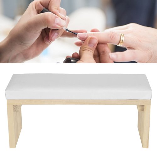 Nail Arm Rest,Nail Art Hand Pillow Mat Nail Polishing Arm Rest Pillow Manicure Hand Rest Cushion, PU Leather Nail Art Pillow Nail Arm Rest Cushion Wooden Stand for Salon Home DIY(white)