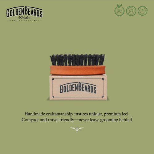 Golden Beards Travel Beard Brush – Pear Tree Wood Handle & Natural Boar Bristles – Compact Grooming Tool That Fits in Your Bag, Perfect for Beard Maintenance on the Go