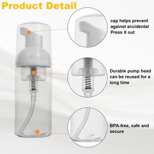 BienBion 2oz Travel-Sized Foaming Pump Bottles, 4PCS Empty Foam Pump Bottle, Refillable Travel Size Mousse Bottle, Hand Soap Shampoo Lash Shampoo Foaming Soap Dispenser, BPA Free(Clear)