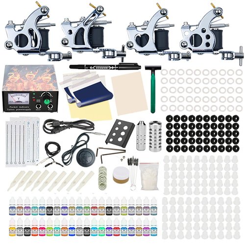Chiitek Complete Professional Tattoo Kit 4 Pro Machine Guns 40 Color Ink Power Supplies Disposable Needles Grips Tattoo Supplies for Beginners
