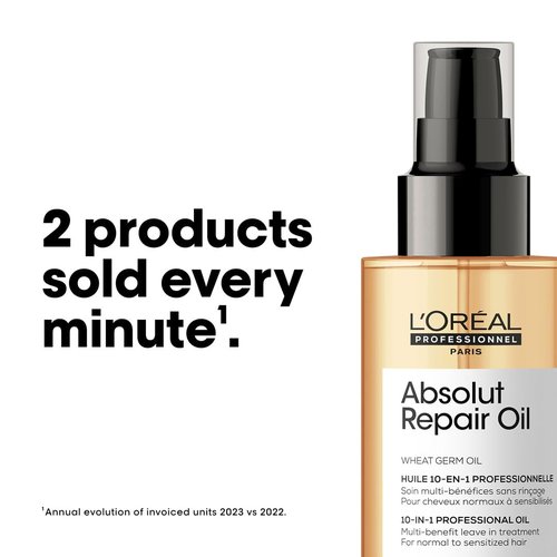 L'Oréal Professionnel Paris Absolut Repair 10-in-1 Oil – Nourishing Multi-Benefit Oil For Dry & Damaged Hair, Repairs Hair and Provides Shine