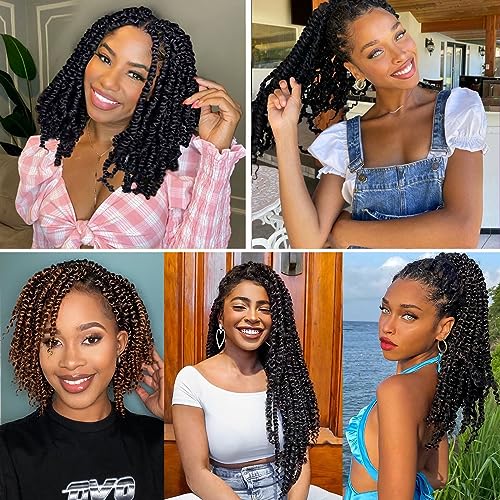 9 Packs Passion Twist Crochet Hair 14 Inch Pre Looped Crochet Passion Twist Hair Pre-twisted Passion Twist Hair Bohemian Short Passion Twist Crochet Braids Hair for Women Girls and Kids (14Inch,1B)
