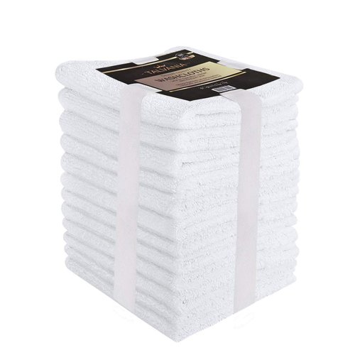 TALVANIA Cotton Washcloths - 13” X 13” 100% Pure Ring Spun Cotton Towels 600 GSM Soft and Absorbent, Long Lasting, Pack of 12 Face Wash Towel (White)