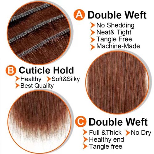 Hydtxc Human Hair Bundles 12 14 16 Inch Dark Brown Color 30 Straight Bundles Human Hair 12A Raw Unprocessed Brazilian Virgin Quick Weave Hair for Black Women