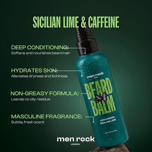 Men Rock Beardy Beloved Awakening Essential Beard Kit - Sicilian Lime - Beard Balm and Wash - Mens Face Care Kit - Skincare Products for Men - 2 Pc
