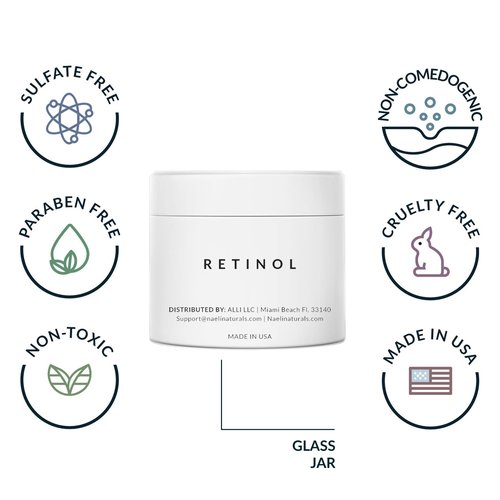 Retinoid Cream - 4.25% Retinol Night Moisturizer for Face & Neck with Collagen, Peptides & Hyaluronic Acid - Anti Aging Wrinkle Cream, Improves Skin Tone & Texture, 3.4 oz