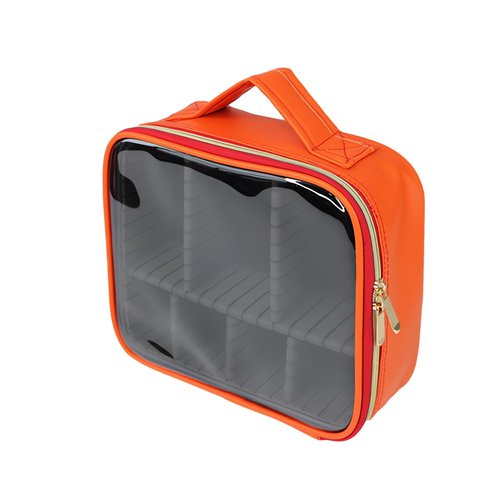 Furita Clear Makeup Bag 10.6X3.7X8.7 inch Travel Cosmetic Organizer Case for Women with Handle and Detachable Dividers, Portable Waterproof Makeup Bag, Gift for Women, Gift for Girls, Orange