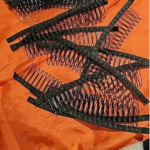 10 Pack Wig Comb Long 20 Teeth Clips Black Wire with Cloth Sewing Combs Wearing Holder for Wig Caps Making Finished Wigs Secure Attachment Hairpiece DIY Hair Extension