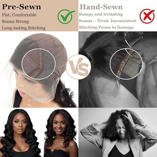 Pre-sewn 9x6 HD Lace Closure with Glueless Cap ? 0.10mm Ultra-thin SKINLIKE Real HD Lace Body Wave Human Hair Closure with Baby Hair, Bleach & Dye Friendly, 18 Inch Natural Black
