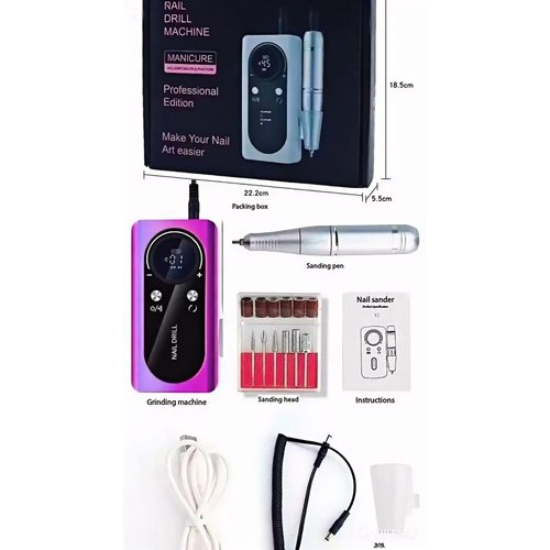 mcdhhemo Nail Drill, Portable Wireless Charging Nail File, 45,000 RPM Professional Nail Care Machine for Manicure & Pedicure, Electric Nail Drill Set, Purple