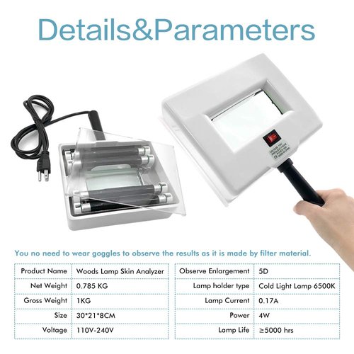 Eagou Diary Woods Lamp Skin Analyzer,Magnifying Handle Woods-Lamp,UV Light for Facial Skin Analyze Facial Detector with Black Shade Cloth