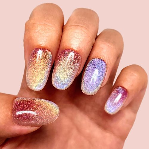 Hanakoko Press on Nails Handmade Nails 3D Press on Nails Short Medium Oval Almond Nails Fake Nails Glitter Cat Eye Nails Gel Nails Durable Reusable False Nails 10 Pcs (Dream Dazzle, M)