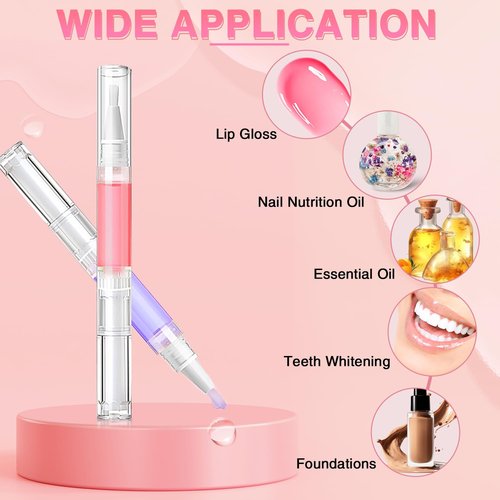 DupakSYS Nail Oil Pen 100Pcs 3ml Empty Cuticle Oil Pen Travel Transparent Twist Pens with Brush Tip for Nail Oil, Eyelash Growth Liquid Tube, Cosmetic Lip Gloss Container Applicators + 120pcs Label
