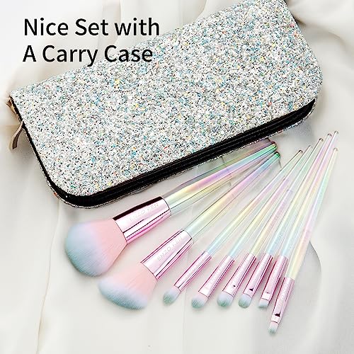 Rainbow Crystal Makeup Brushes Set Professional, Vegan Makeup Brush Set with Case by ENZO KEN, Bedazzled Cosmetic Brushes Makeup Set, Sparkly Make up Brushes Set Professional, Makeup Brush Set Vegan.