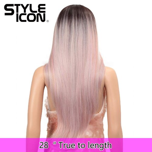 Style Icon Easy-360 Lace Wigs 28" Free Part Lace Frontal Wigs Ombre Pink Synthetic Wig(28", TT4/AMBRS)
