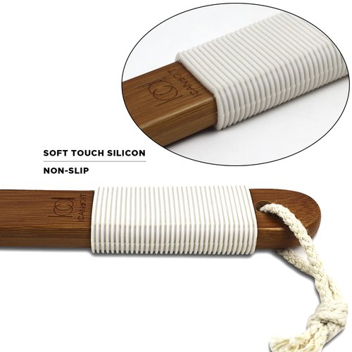 ICANdOIT-17.71Inch Natural Boar Bristles Anti-Slip Long Handle Bath Brush,Bent Handle Shower Scrubber for Exfoliating,Shower Back Brush,Exfoliation Set with Pumice Stone(2 Pack)