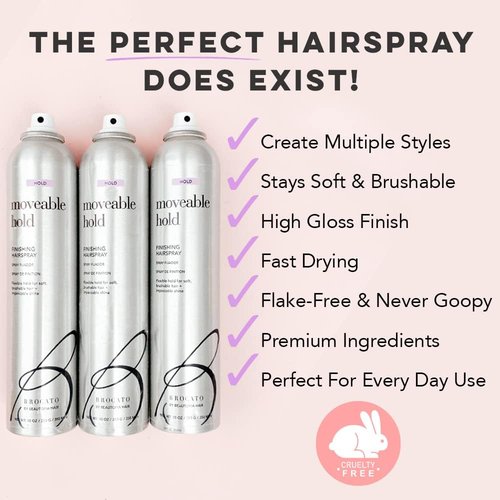 Brocato Moveable Hold Finishing Hairspray (50% VOC), 10oz | Exceptional Control and Brilliant Finish | For All Hair Styles